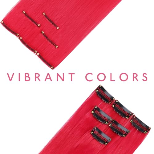 Image of WENNALIFE 12 PCS Red Hair Extensions Clip in, Colored Clip in Hair Extensions for Kids Highlights Rainbow Hair Clips for Girls Synthetic Straight Pop-up Style Colorful Festival Girls Hair Accessories