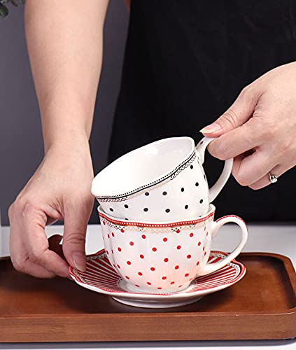 Zodensot Tea Coffee Cups Set, 200Ml Dot Striped Bone China European Style Gold Rimmed Coffee Cup And Saucer Set Ins Photo Afternoon Tea (Black Striped) #TOP3