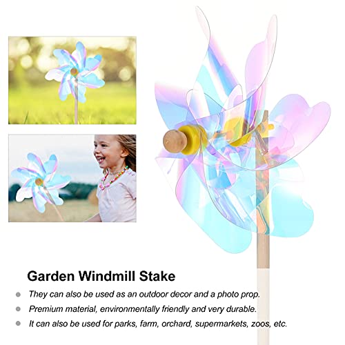 Yardwe Garden Wind Spinner Wood Stake Windmill Toy Sparkling Pinwheels Ornament For Outdoor Yard Wedding Party Decor 18Cm #TOP5