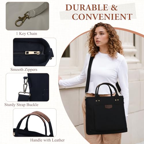 Image of RAVUO Tote Bag for Women, Canvas Crossbody Shoulder Bag Multi-Pocket Handbag with Compartments for Work Travel