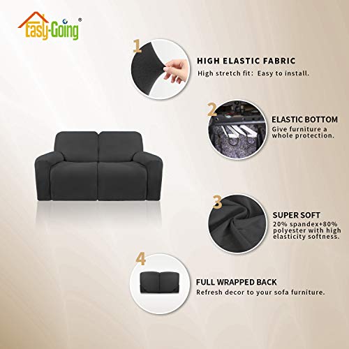 Image of Easy-Going 2 Seat Recliner Loveseat Cover for Dogs- 6 Pieces Stretch Sectional Recliner Sofa Slipcover for 2 Cushion Couch, Washable Furniture Protector with Elasticity (Recliner Loveseat,Dark Gray