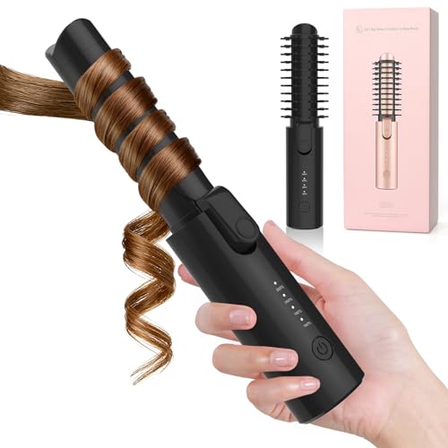 Schnurloser Lockenstab 32mm Curling Iron mit 4 Temperaturen Tragbare Reise 7000 mAh USB-aufladbare Lockenstab für große Locken (Schwarz)