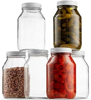 Glass Mason Jar with Lids 6-Pack | 946ml Jam Jars, Airtight Sealed Glass Jar Set, Metal Screw Top Lid- Food Storage Jars for Pickling Overnight Oats, Nuts, Dry Food, Craft & Decorating Jar