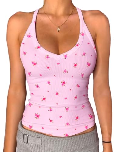 Danysu Tank Top Damen Mit Integrierter BH Sexy V-Ausschnitt Spaghetti Top...