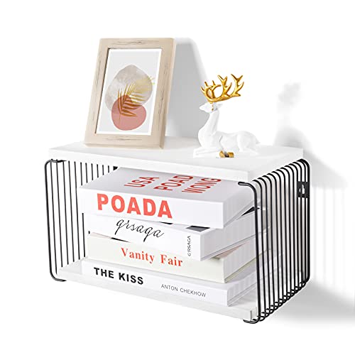 Adowes Floating Nightstand Geometric Wall Mounted Nightstand Wood Bedside Shelf 2 Tier Floating Wall Shelf Floating Table End Table In Bedroom, Living Room, Bathroom, Kitchen, Office, White #TOP7