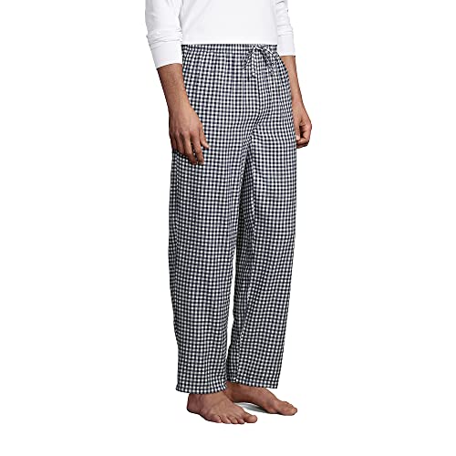 Lands' End Mens Flannel Pajama Pants Deep Sea Navy/Ivory Gingham Regular Large #TOP2