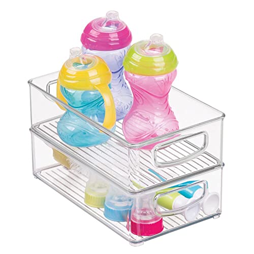 Mdesign Small Plastic Baby Nursery And Food Organizer - Storage Holder Bin With Handles For Closet, Cupboard, Cabinet, Drawers, Shelves - Holds Canned Food, Bottles, Formula - Ligne Collection, Clear #TOP2