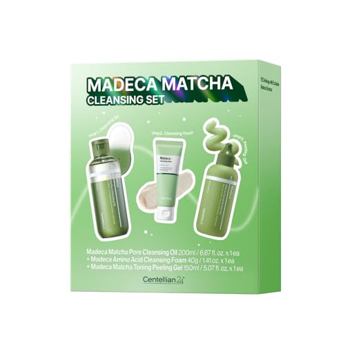 Image of CENTELLIAN 24 Matcha Cleansing Set (3pcs) - Cleansing Oil 6.67 fl oz + Cleansing Foam 1.41 oz + Peeling Gel 5.07 fl oz, TECA & Centella, Deep Cleanse, Exfoliate & Smooth Skin, Korean Skincare