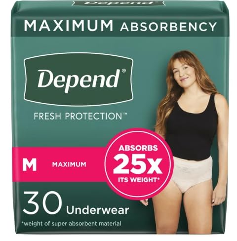 Depend Fresh Protection Adult Incontinence Underwear for Women, Maximum, M, Blush, 30Ct, Medium