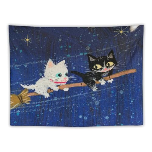 画家 渡辺あきお イラスト 水彩画 ほうきに乗った猫 ポスター アートパネル ポスター キャンバスウォールアート現代 印刷 版画 壁掛け 壁の絵 部屋飾り30"x40"