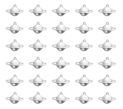 sowaka 60 Pcs Planet Charms Small 0.78 x 0.5 inch Alloy Planet Pendants for DIY Jewelry Making Necklace Bracelets Keychain Earring Scrapbooking Supplies Decoration (Silver)