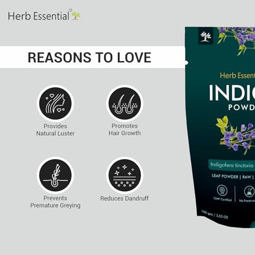 Image of Herb Essential Indigo Leaves Powder - 100g | 100% Natural Indigofera Tinctoria Powder | For Hair Care, Natural Hair Dye, Scalp Health & Darkening Hair Color