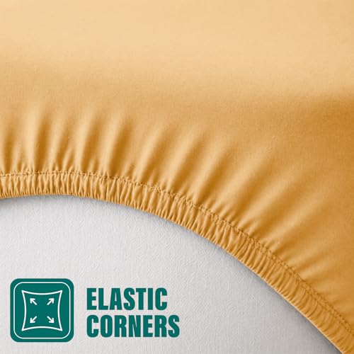 Drap-housse super king size ocre résistant à la décoloration et doux - 5