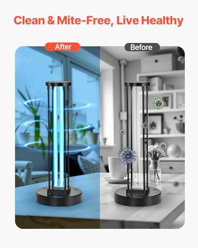 Image of VEVOR UV Light, 36W Ultraviolet Lamp with Ozone Purifier, UVC Lamp with 30 /60 /120 Minutes 3-Gear Timer and Remote Control, for Room up to 400 sqft, UVO Lights for Living Room, Bedroom, Hotel, School