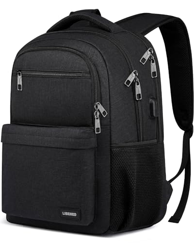LIBENED School Backpack for Teen Boys Mens, 15.6 Inch Laptop Backpack with USB Charging Port, Durable College High School Book Bag for Students, Black