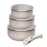 Juego de 3 Cacerolas Ø16Ø18Ø20cm en aluminio prensado con revestimiento ILAG + Mango extraíble Click&Cook, apto lavavajillas y horno