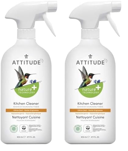 ATTITUDE Kitchen Cleaner, EWG Verified, Advanced Degreasing Power, Plant and Mineral-Based, Vegan, Citrus Zest, 27.1 Fl Oz (Pack of 2)