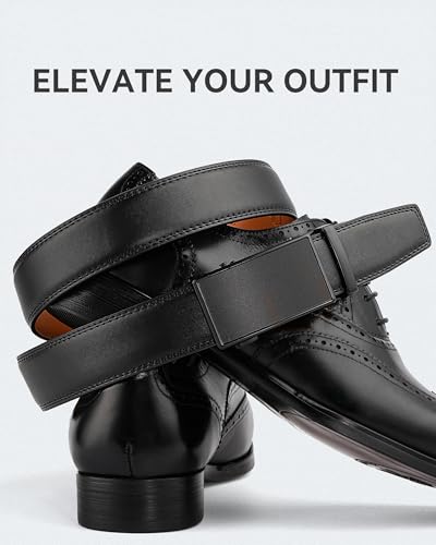 MILORDE Men's Ratchet Leather Belt for Casual Golf Dress Pants Shirts, Adjustable Fit, Comfortable and Easy To Use （35mm）4