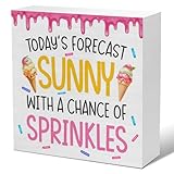Summer Home Decor Decorative Gifts for Men Women Friends Sprinkles Wood Sign Ice Cream Decorations for Desk Table Shelf 5 X 5 Inches
