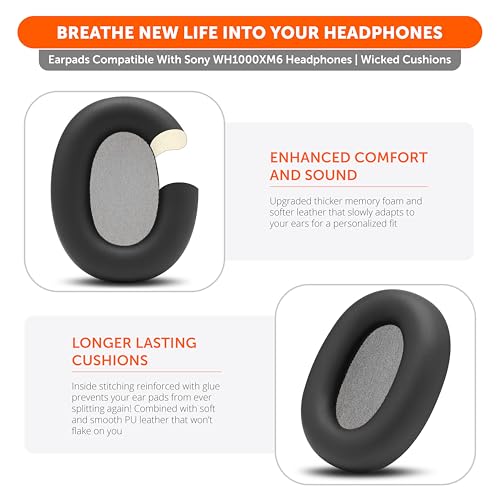 Image of WC PadZ XM6 - Premium Replacement Earpads Compatible with Sony WH-1000XM6 Headphones by Wicked Cushions | Enhanced Comfort, Durable PU Leather & Sound Isolation | Black
