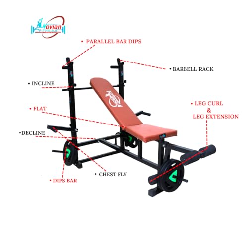 Image of 8 in 1 Strength Multi Gym Bench Adjustable Flat, Incline Decline Bench With Leg Curl & Leg Extension | Gym Bench for Home | Workout Bench Press for Home Gym