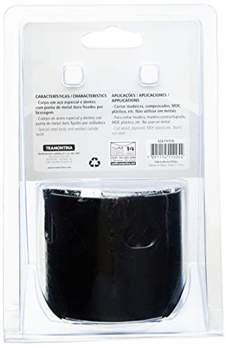 Tramontina 42619076, Serra Copo Dente Metal Duro 76Mm 3, Corpo Aço Especial, Pintura Eletrostática,