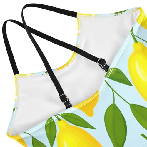 Kids Swim Suits 3-10 Y Beach Swimwear, Sliced Yellow Lemons Light Blue4