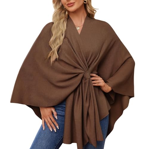 KARRESLY Shawl Wraps for Women Elegant Soft Cross Front Poncho Sweater Knitted Cape for Spring Fall Winter