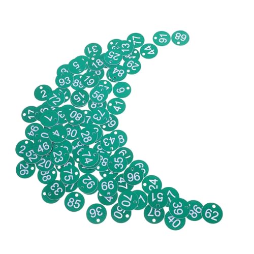 Etiquetas para llaves numeradas del 1 al 100 en plástico verde con orificio de 3,5 cm