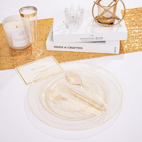 WDF 360 Gold Plastic Silverware - Disposable Gold Glitter Cutlery - Plastic Silverware inluding 120Forks, 120 Spoons, 120 Knives for Wedding Baby Shower Spring Birthday by WDF - Used condition - Image 6