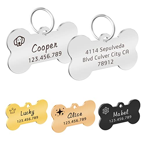 Hundemarke mit Gravur, Personalisierte Katzen Hunde ID Tags Anti-verlorener Edelstahl Hunde Namensschild Cover