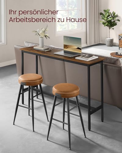 VASAGLE Bartisch, Küchentisch, Küchentresen, rechteckiger Stehtisch, Metallgestell, 40 x 140 x 90 cm, einfacher Aufbau, schmal, Industrie-Design, vintagebraun-tintenschwarz LBT140B01