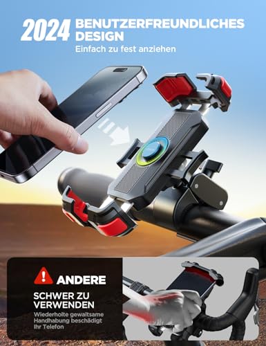 JOYROOM Handyhalterung Fahrrad – [2025 Metall-Spurstange][160 km/h Stoßfest] Handyhalterung Motorrad, Universal Lenker Handyhalter für iPhone 16 Samsung alle Telefone 4,7–7\（Rot）
