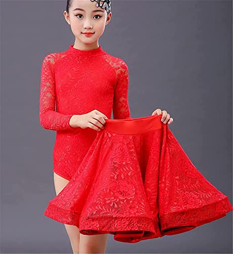 CRETUAO Vestido feminino de dança latina manga longa renda para competição de salão fantasia de danç