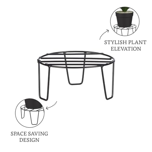 Image of Amazon Brand - Solimo Metal Flower Pot Stand (Black, Set of 7, Round)| Gamla Stand for Home | Plant Stand for Balcony | Premium Flower Pot Stand | Plant Stand for Living Room