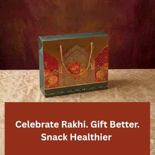 Image of Raksha Bandhan Gift Hamper 11-Item Healthy Festive Gift Box With Roasted Millet Snacks, Whole Wheat Cookies, Baked Mathri, Sattu Badam Laddoos, Turkish Chocolate Almonds, Rakhi & Greeting Card