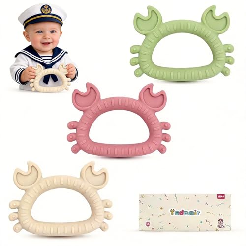 Easter Teething Toys for Newborns 0-3-6Months Food-Grade Silicone BPA-Free Anti-Choking One-Piece Design Soft & Non-Toxic First Teether for Tiny Hands Easy Grip, Gentle Gum Massage, Multi-Color 3-Pack
