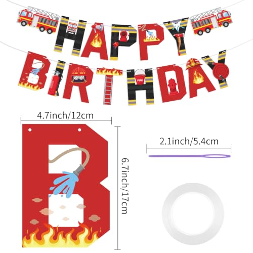 Image of Hooqict Happy Birthday Banner Firetruck Birthday Decorations Firefighter Party Banner Garland Sign for Firefighter Fireman Fire Station Rescue Birthday Party Decorations Supplies