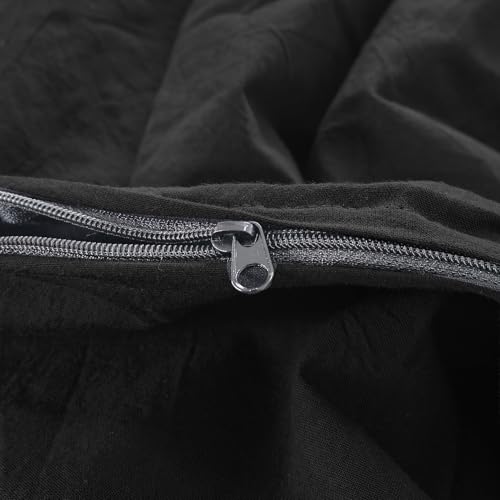 Image of F.Y.Dreams 100% Washed Cotton Duvet Cover for Weighted Blanket 60x80 inches with 16 Ties, Zipper on Long Side /Carbon Black /Just Duvet Cover