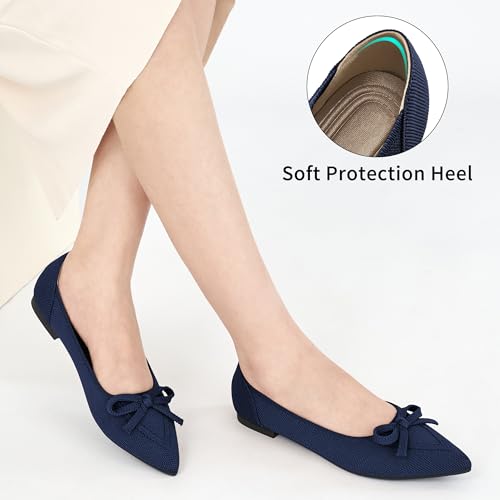 Image of Ablanczoom Ballet Flats Shoes for Women: Dressy Pointed Toe Bow Knit Flats Comfortable Slip On Work Business Casual Shoes