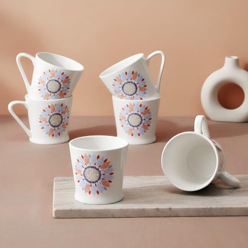 Image of U.P.C. Ceramic Tea Cups Set of 6| Microwave & Dishwasher Safe Cup Set of 6 for Tea & Coffee | Premium Coffee Mugs Set of 6 | Stylish Cups for Home & Office with Bone-Ash Free-150ml.