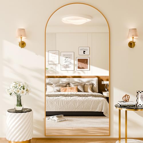 Image of 76 inchx34 inch Floor Mirror Full Length, Arched Full Length Mirror with Stand, Large Full Body Mirrors for Bedroom Living Room or Cloakroom Gold