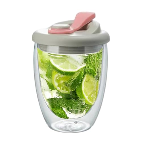 Tazza da caffè in vetro, 350 ml, trasparente, con isolamento termico, a doppia parete, resistente al calore, elegante bicchiere per latte macchiato, coperchio da viaggio per mantenere le bevande calde