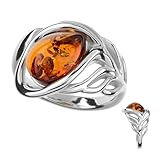 Cavill Baltischer Cognac-Bernstein Ring 1,3 ct Tropfenförmiger Cabochon 925er Sterling Silber...