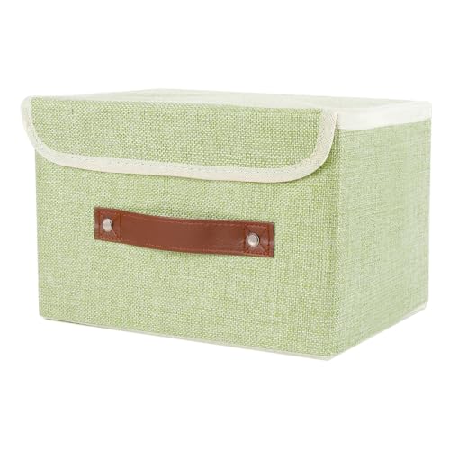 SnYuGr Small Storage Bin with Lid Storage Boxes,Collapsible Linen Storage Basket Container with Lid Storage Cube for Organizing Closets(Green)