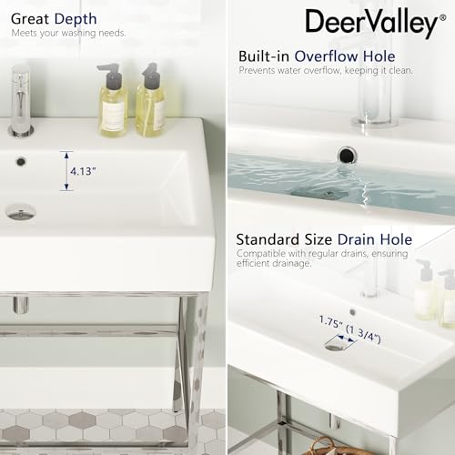 Fregadero de consola de baño moderno rectangular DeerValley de 32 pulgadas con patas de acero 5