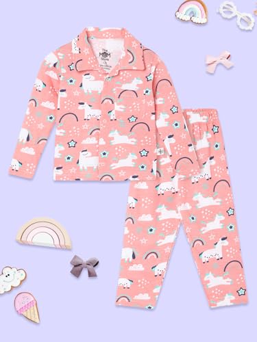 Image of The Mom Store Kids Cotton Night Suit for Boys and Girls | Breathable Night Dress for Kids Boys and Girls | Printed Nightsuit Pajama Set | Comfortable All-Season Sleepwear for Daily Use