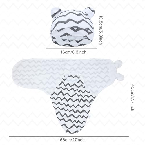Image of Cinaci 2 Pieces Adjustable Soft Cotton Baby Swaddle Sleep Sacks Hats Newborn Nursery Caps Beanies Bonnets Swaddle Blanket Wraps for Baby Girls Boys Infants Newborns (2PCS S12)