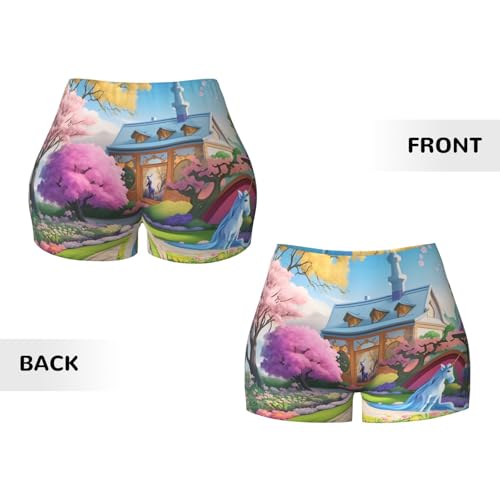 Unicorn Fairy Tale Pattern Sports Shorts, high Elastic Slim Fitness Pants, Suitable for Yoga/Leisure/Daily wear3
