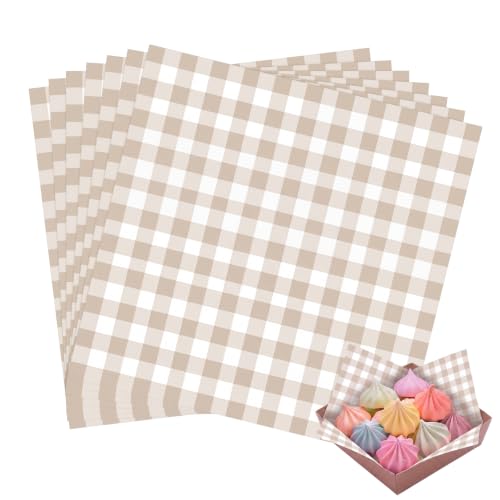 Honeydak 200Pcs Beige Checkered Wax Paper Sheets 7 x 7 Inch Parchment Paper